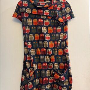SM Wardrobe Colorful Owl Dress With Front Pockets Sz Medium
